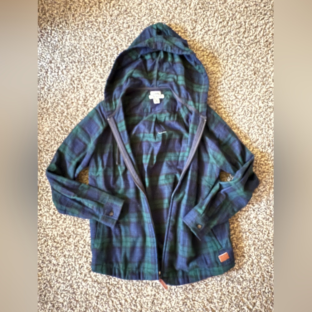 L.L. Bean Green and Blue Plaid Hoodie Sweatshirt